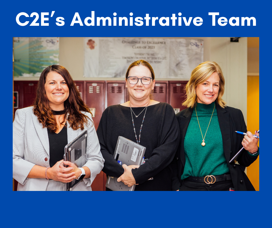 C2E Admin Team (2) Image of C2E's Administrative team in the school hallway