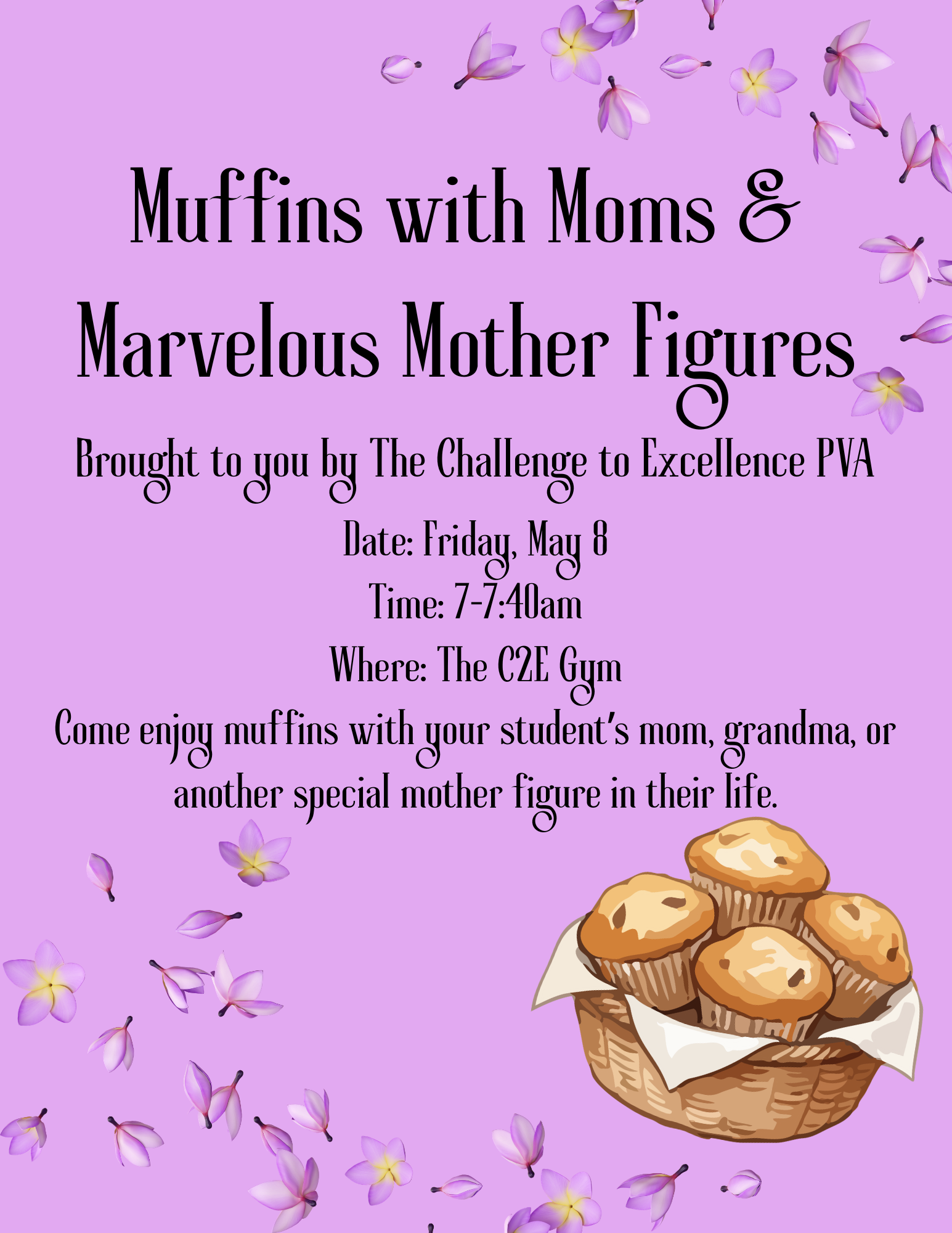 Muffins with mom event flyer